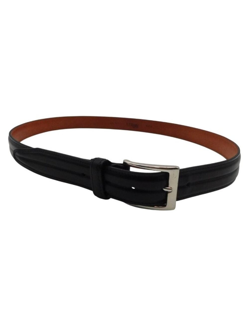 E.T. Wright Mens Black Leather Belt With Solid Brass Buckle 49" x 1" 42/105